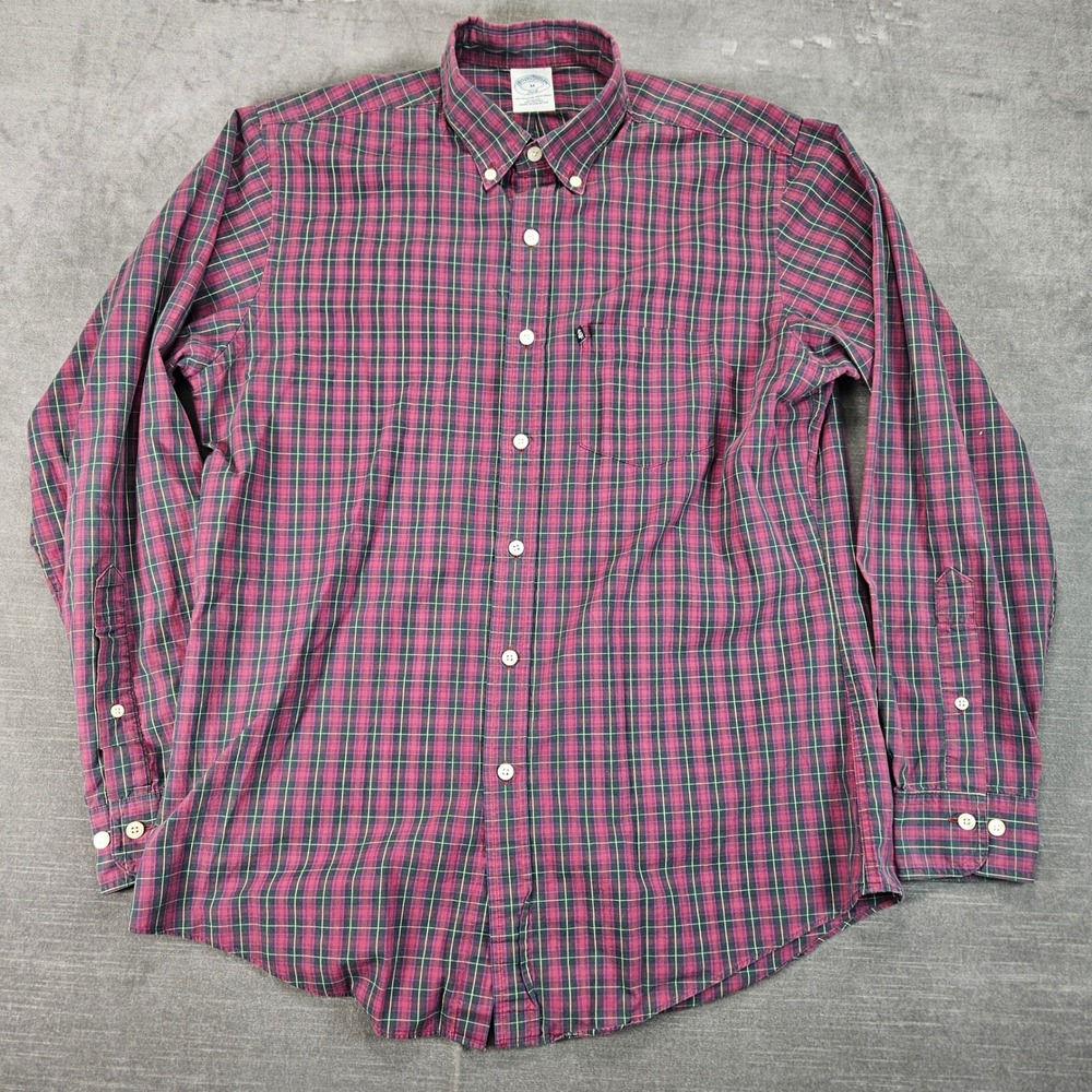 Brooks Brothers 346 Slim Fit Button Down‎ Plaid Shirt Mens Medium Cotton